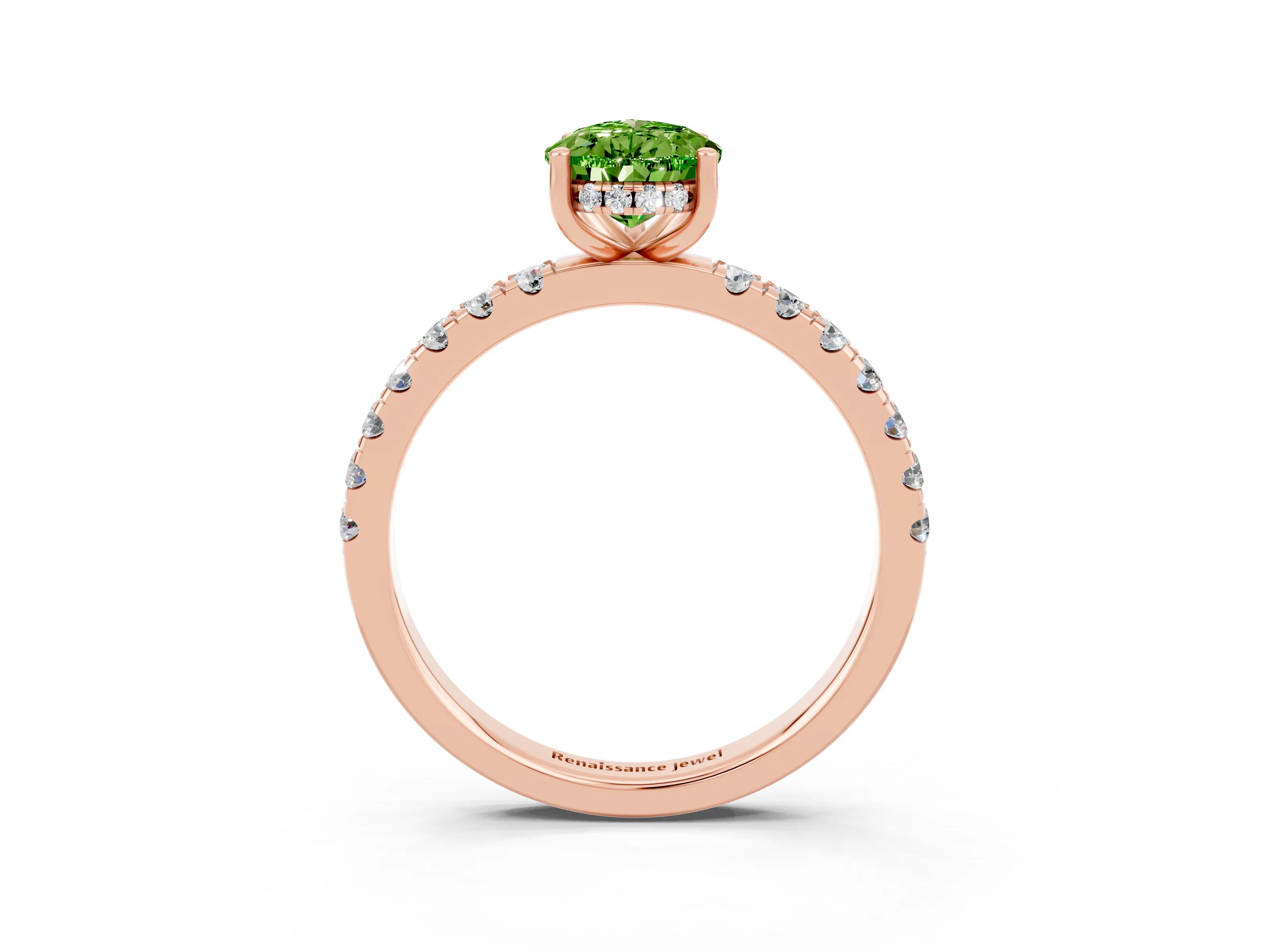 Rose gold Pear Cut Peridot Pave Band Solitaire Ring with Four-Prong Setting_15