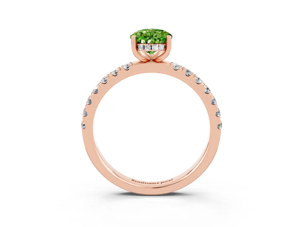 Rose gold Pear Cut Peridot Pave Band Solitaire Ring with Round  and Prong Setting