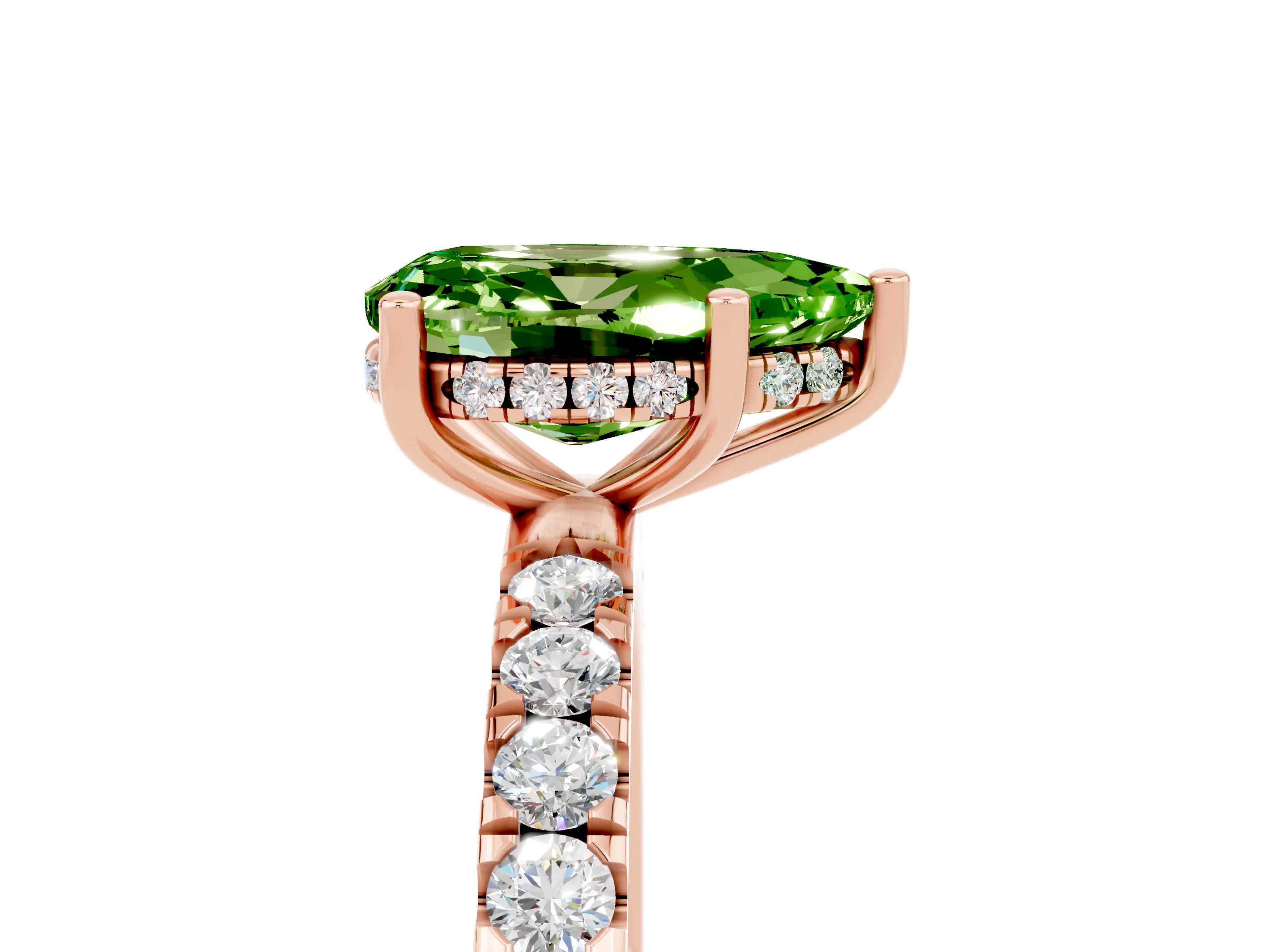 Rose gold Pear Cut Peridot Pave Band Solitaire Ring with Four-Prong Setting_17