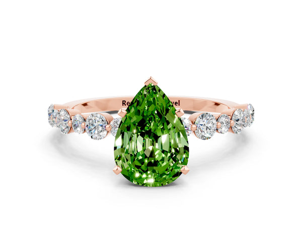 Rose gold Pear Cut Peridot Prong Set Engagement Ring with Pavé Band