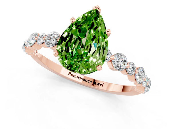 Rose gold Pear Cut Peridot Prong Set Engagement Ring with Pavé Band
