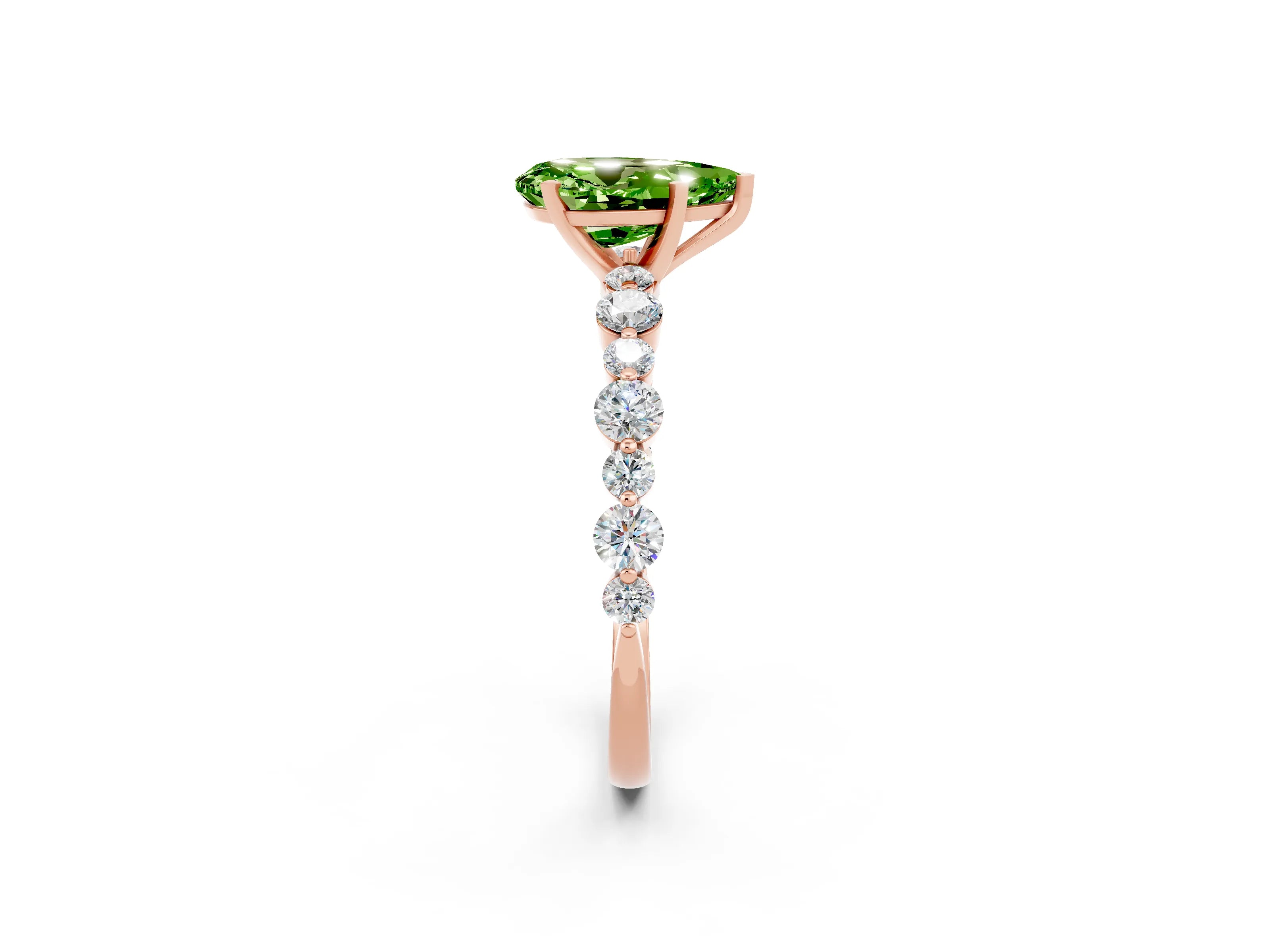 Rose gold Pear Cut Peridot Prong Set Engagement Ring with Pavé Band_2
