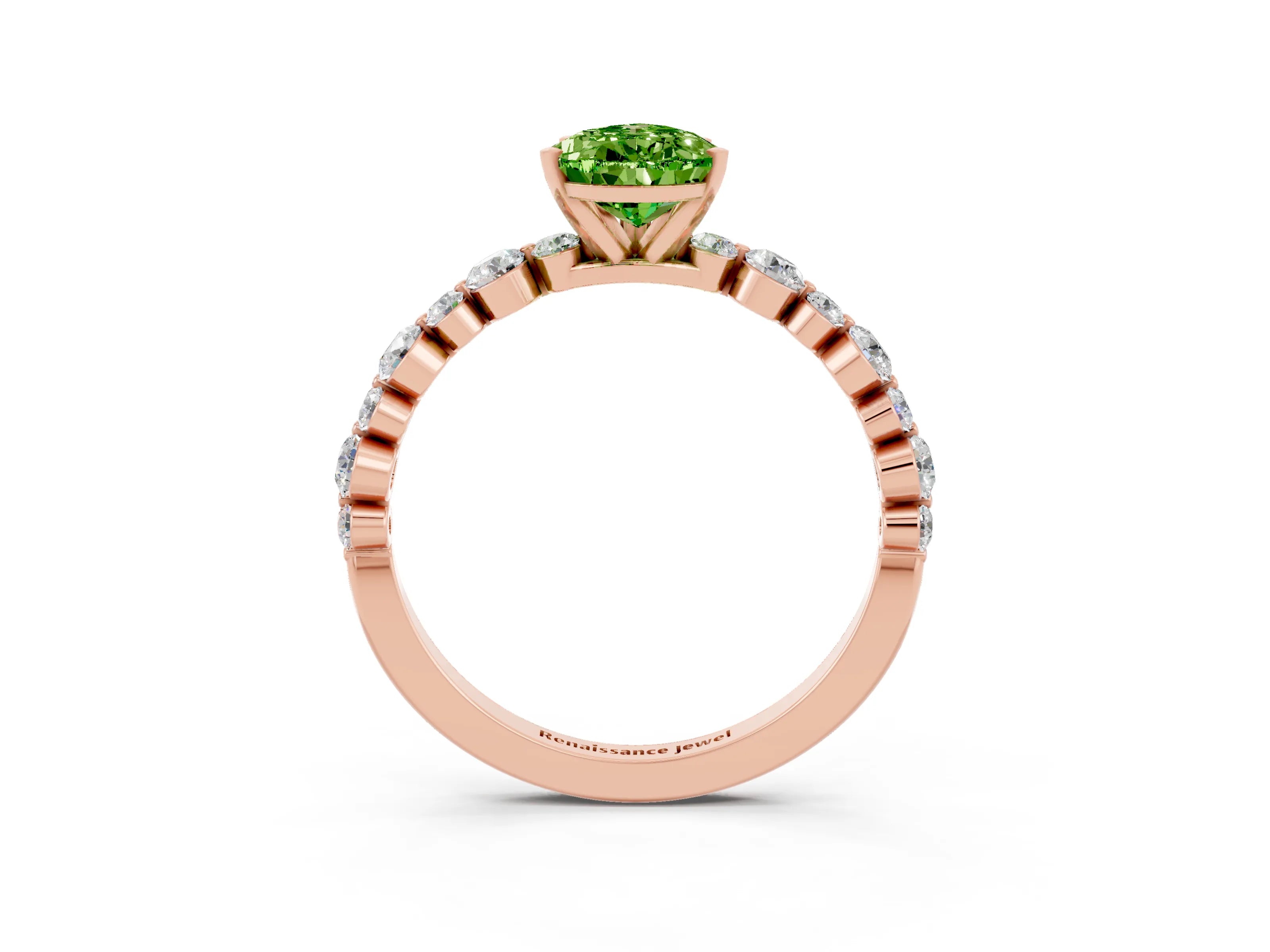 Rose gold Pear Cut Peridot Prong Set Engagement Ring with Pavé Band_3