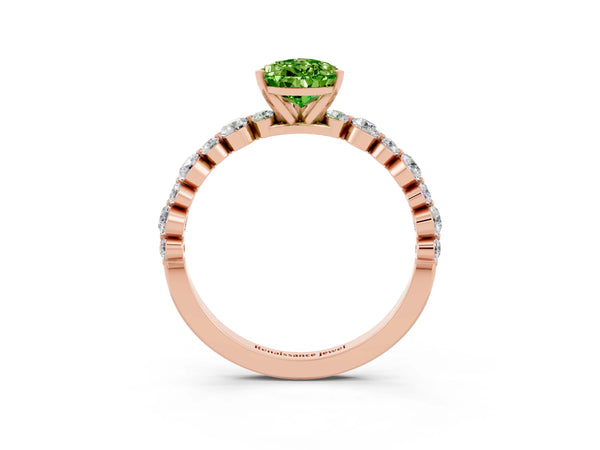 Rose gold Pear Cut Peridot Prong Set Engagement Ring with Pavé Band