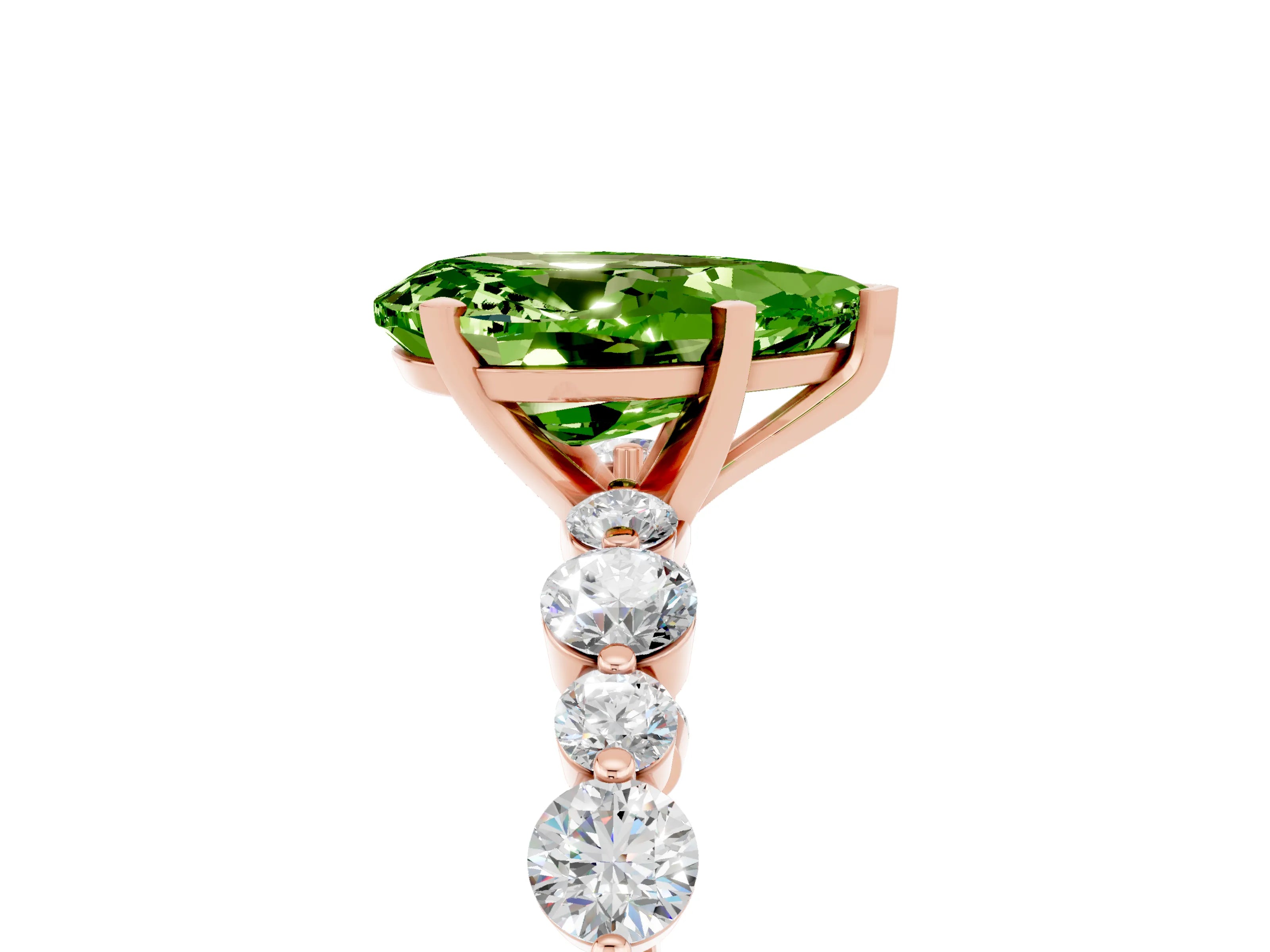 Rose gold Pear Cut Peridot Prong Set Engagement Ring with Pavé Band_5