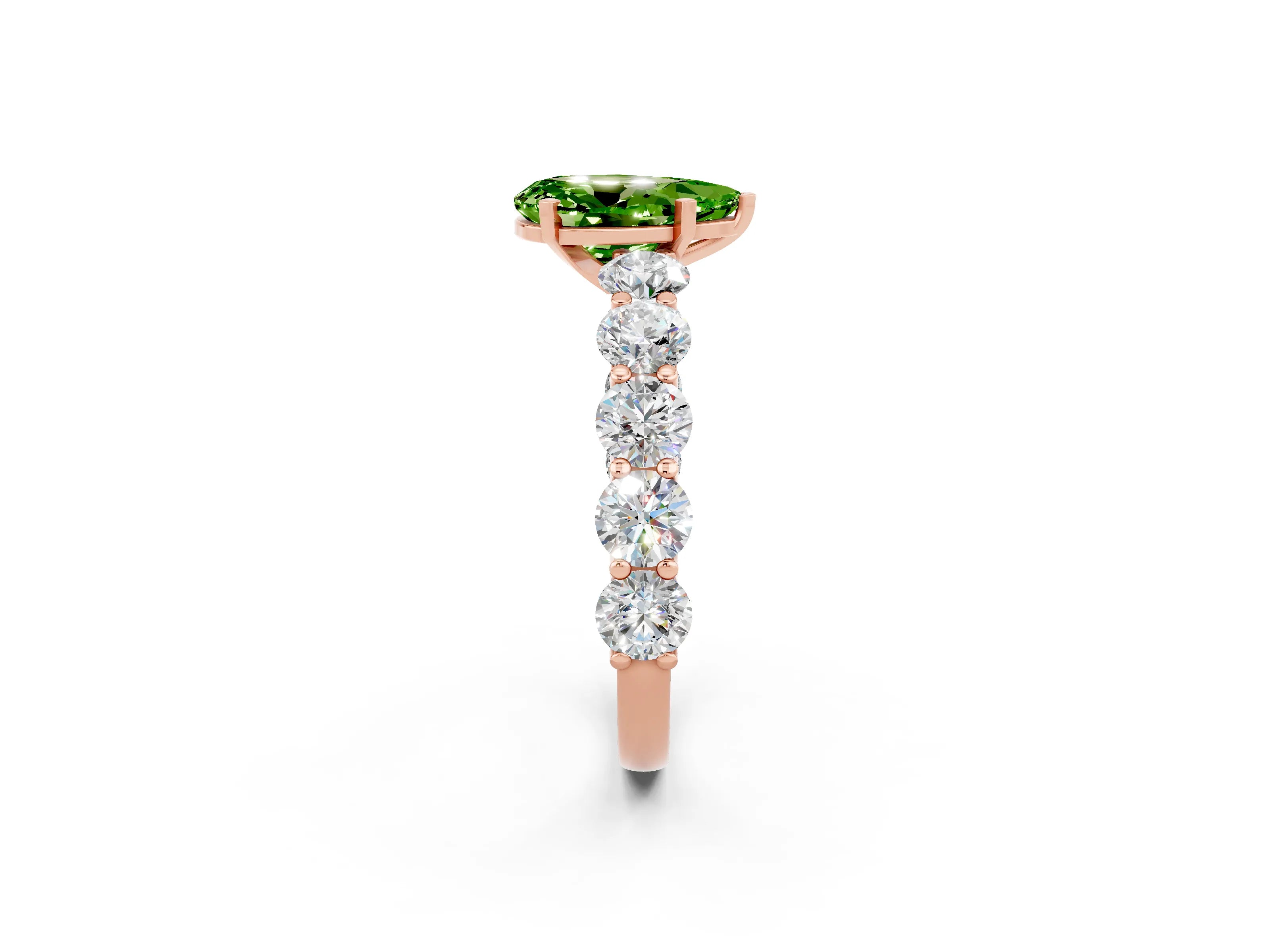 Rose gold Pear Cut Peridot Prong Setting with Side Stones on a Pave Band_2