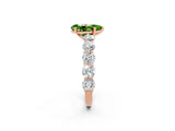Rose gold Pear Cut Peridot Prong Setting with Side Stones on a Pave Band_2