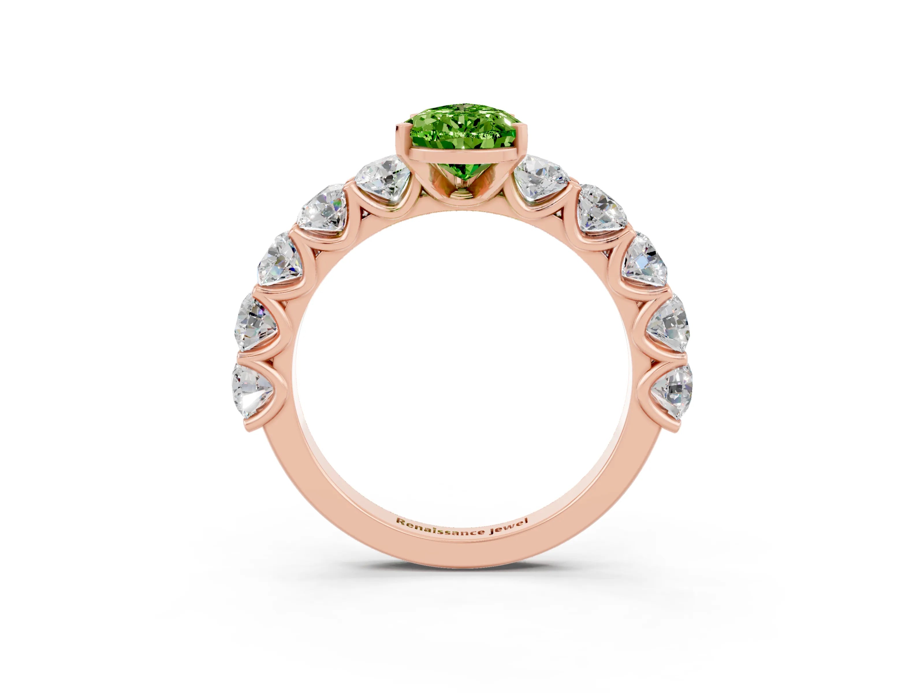 Rose gold Pear Cut Peridot Prong Setting with Side Stones on a Pave Band_3