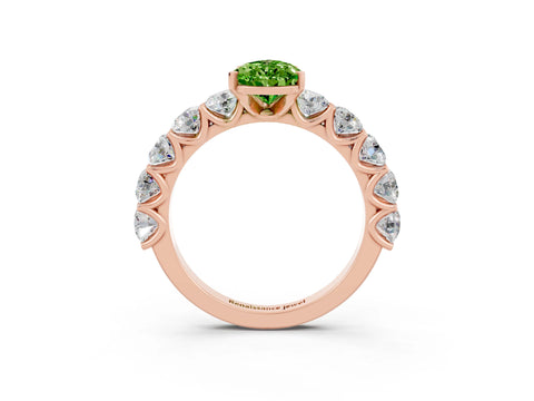 Rose gold Pear Cut Peridot Prong Setting with Side Stones on a Pave Band_3