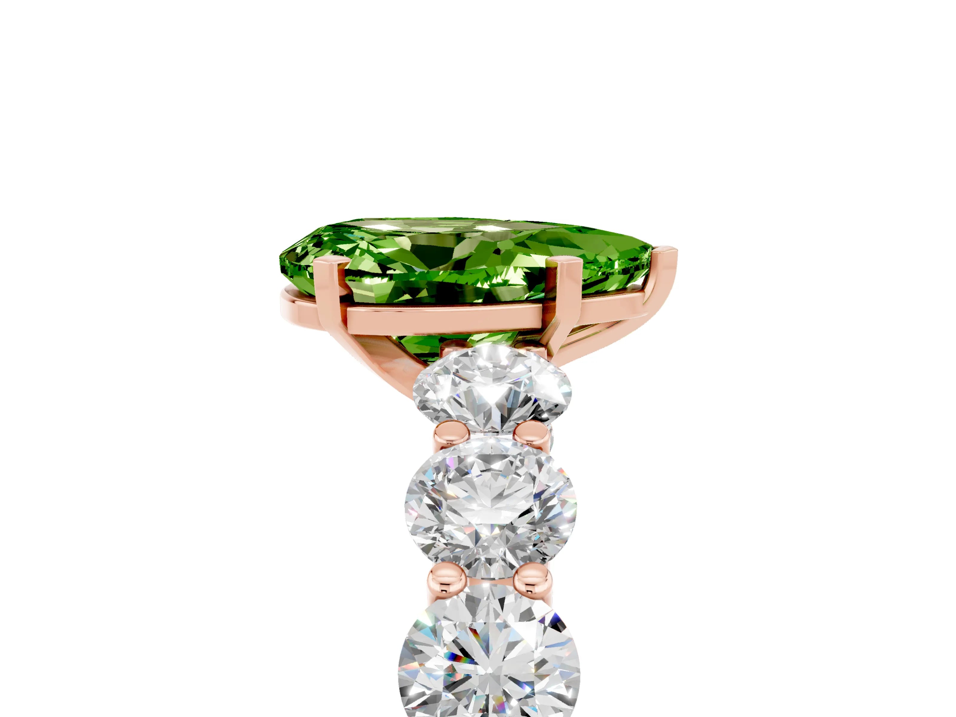 Rose gold Pear Cut Peridot Prong Setting with Side Stones on a Pave Band_5