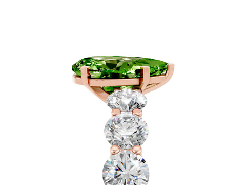 Rose gold Pear Cut Peridot Prong Setting with Side Stones on a Pave Band_5