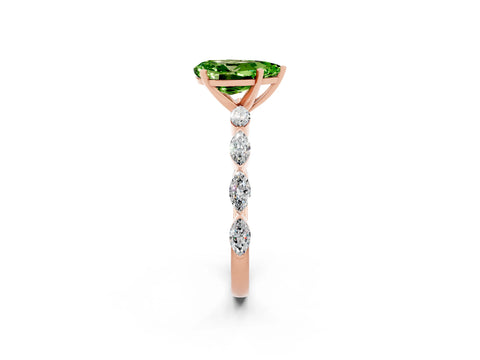 Rose gold Pear Cut Peridot Ring with Marquise Side Stones and Prong Setting_2