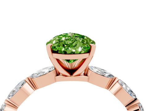 Rose gold Pear Cut Peridot Ring with Marquise Side Stones and Prong Setting_4