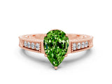 Rose gold Pear Cut Peridot Ring with Milgrain Pavé Band and Four-Prong Setting_12