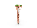 Rose gold Pear Cut Peridot Ring with Milgrain Pavé Band and Four-Prong Setting_14