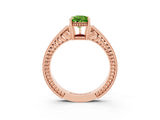 Rose gold Pear Cut Peridot Ring with Milgrain Pavé Band and Four-Prong Setting_15