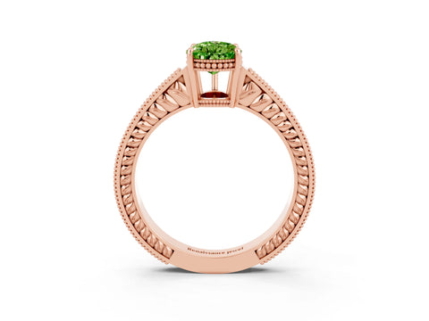 Rose gold Pear Cut Peridot Ring with Milgrain Pavé Band and Four-Prong Setting_15