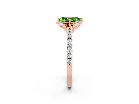 Rose gold Pear Cut Peridot Ring with Pavé Band and Floral Prong Setting_2