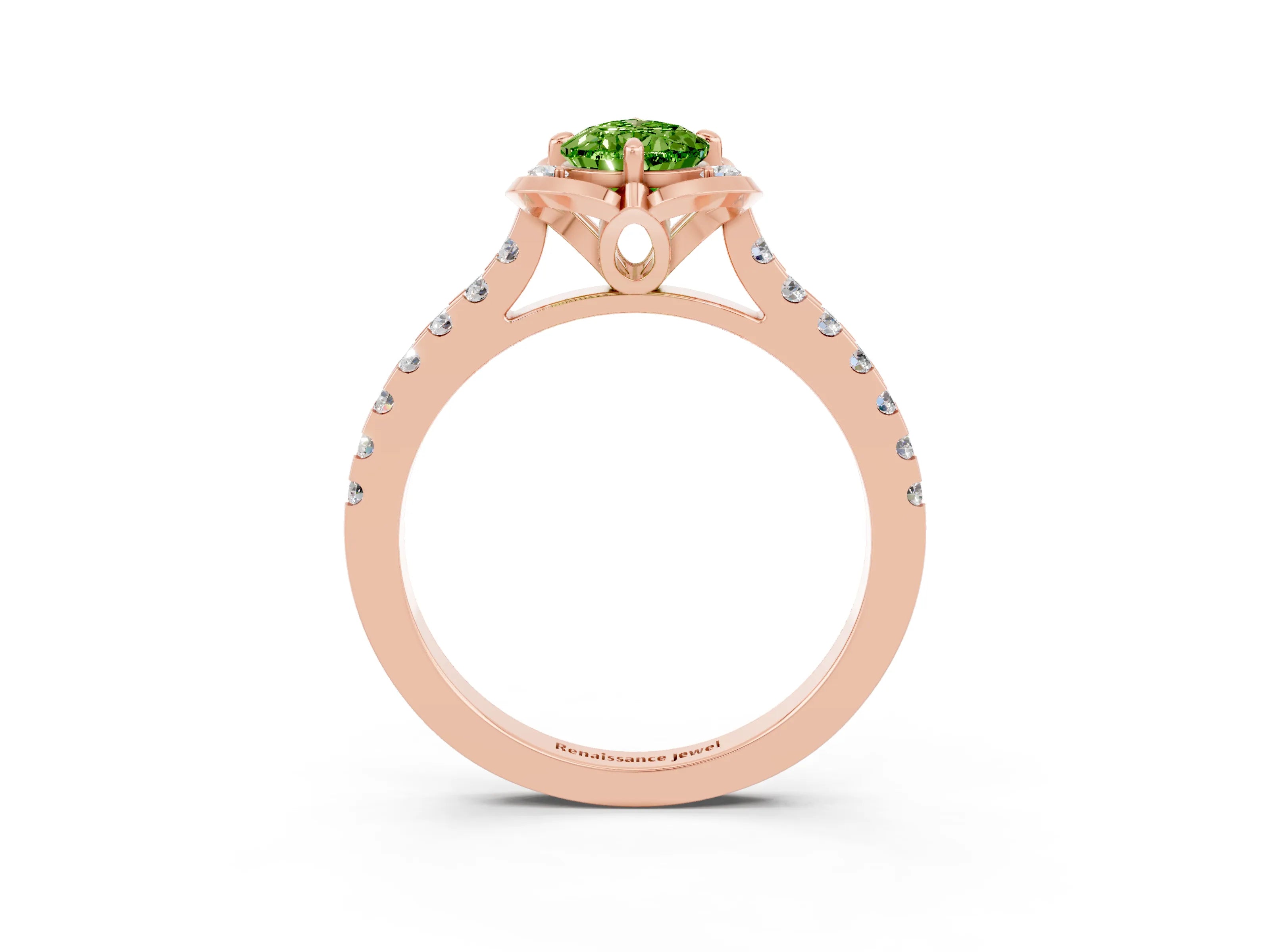 Rose gold Pear Cut Peridot Ring with Pavé Band and Floral Prong Setting_3