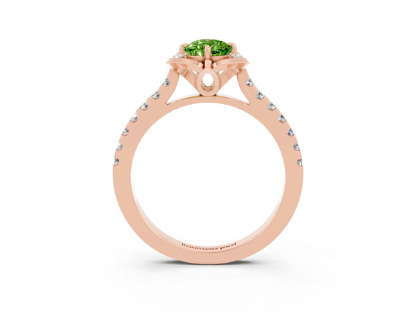 Rose gold Pear Cut Peridot Ring with Pavé Band and Floral Prong Setting
