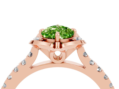 Rose gold Pear Cut Peridot Ring with Pavé Band and Floral Prong Setting_4