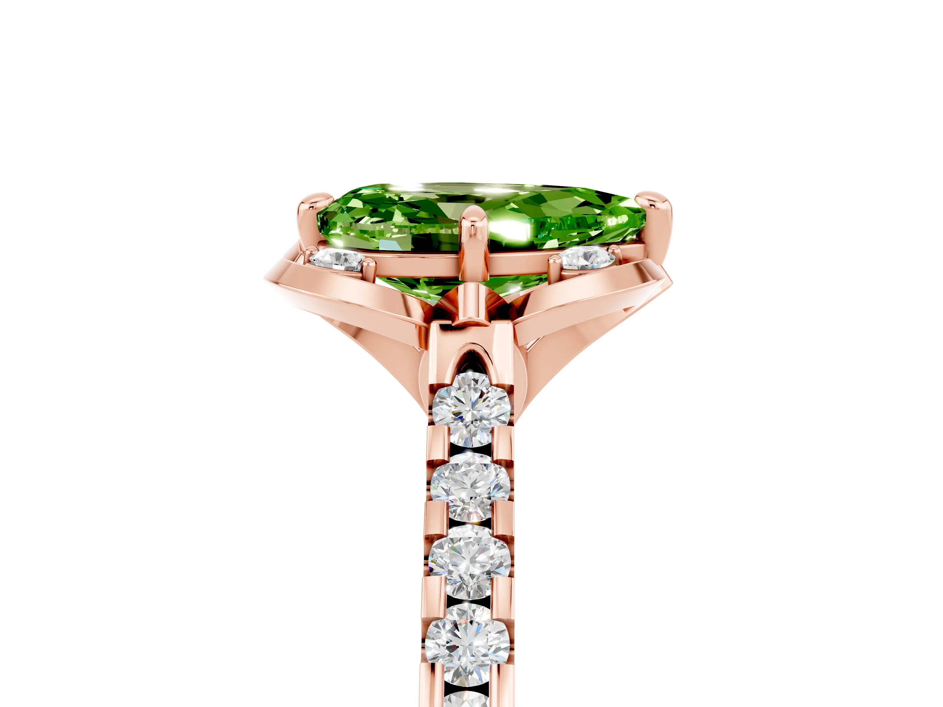 Rose gold Pear Cut Peridot Ring with Pavé Band and Floral Prong Setting_5