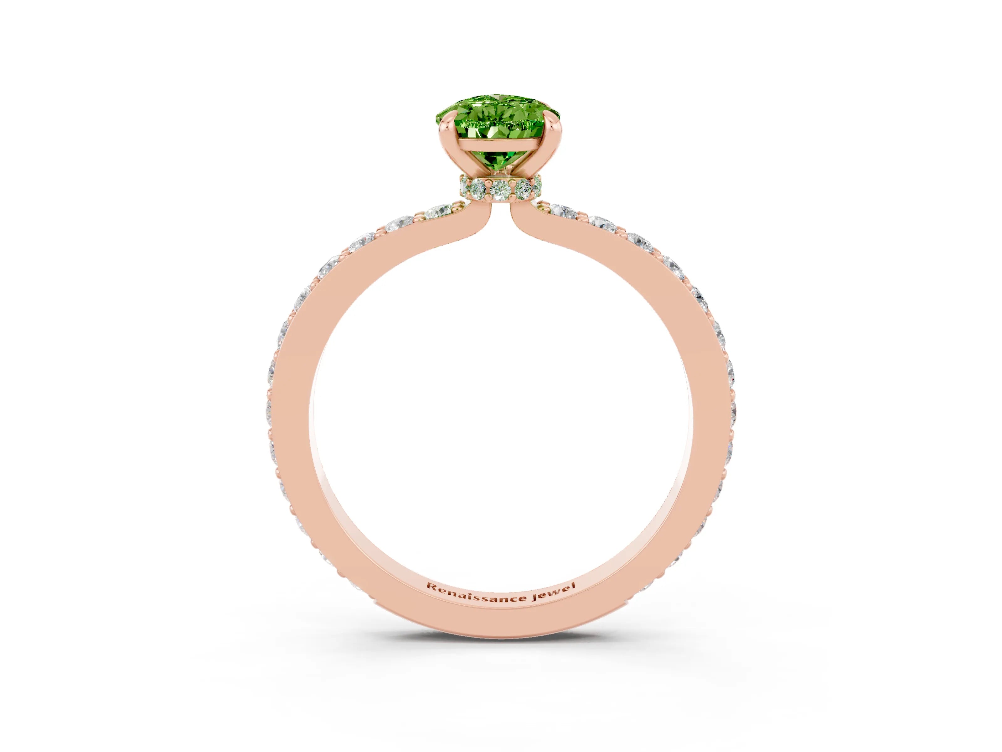 Rose gold Pear Cut Peridot Ring with Pavé Band and Four-Prong Setting_3