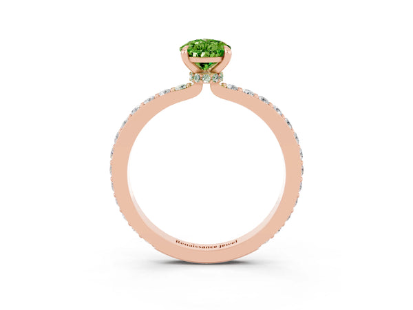 Rose gold Pear Cut Peridot Pavé Engagement Ring with Round  Accents and Prong Setting