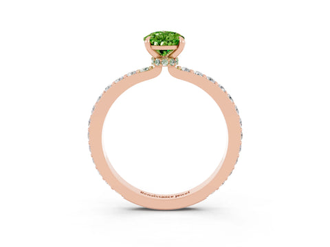 Rose gold Pear Cut Peridot Ring with Pavé Band and Four-Prong Setting_3