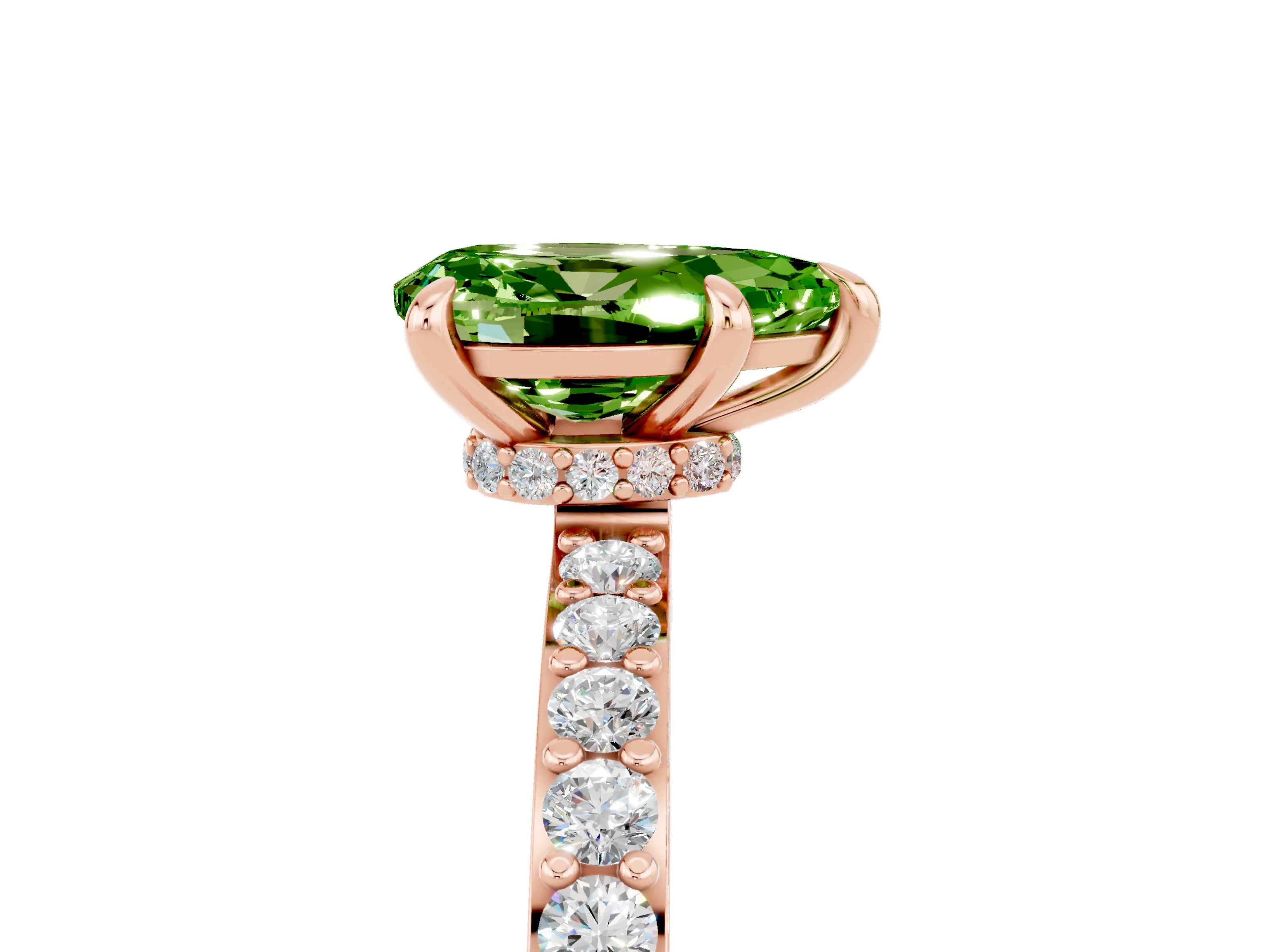 Rose gold Pear Cut Peridot Ring with Pavé Band and Four-Prong Setting_5