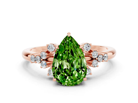 Rose gold Pear Cut Peridot Ring with Side Stones and Four-Prong Setting_36