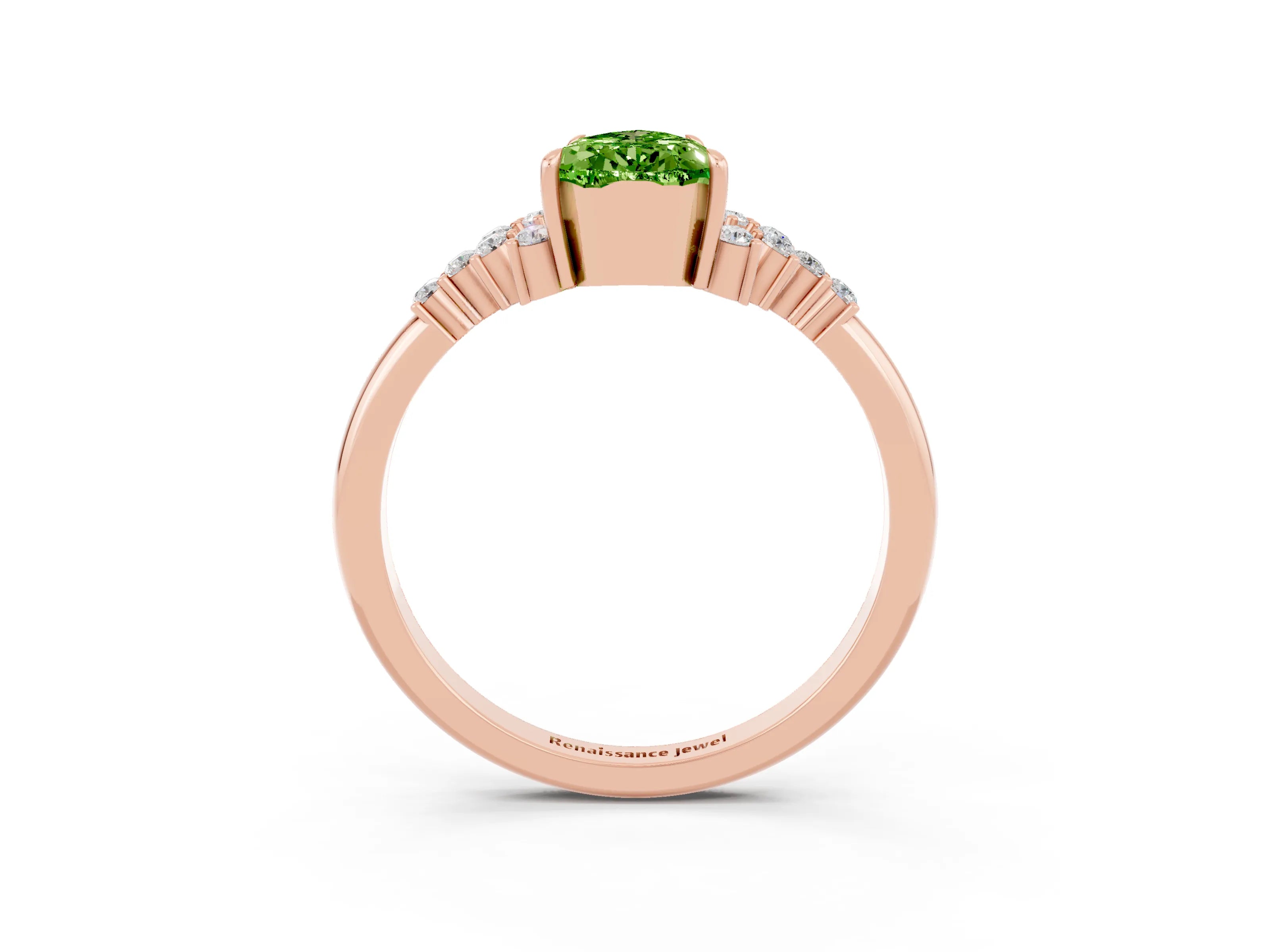 Rose gold Pear Cut Peridot Ring with Side Stones and Four-Prong Setting_39