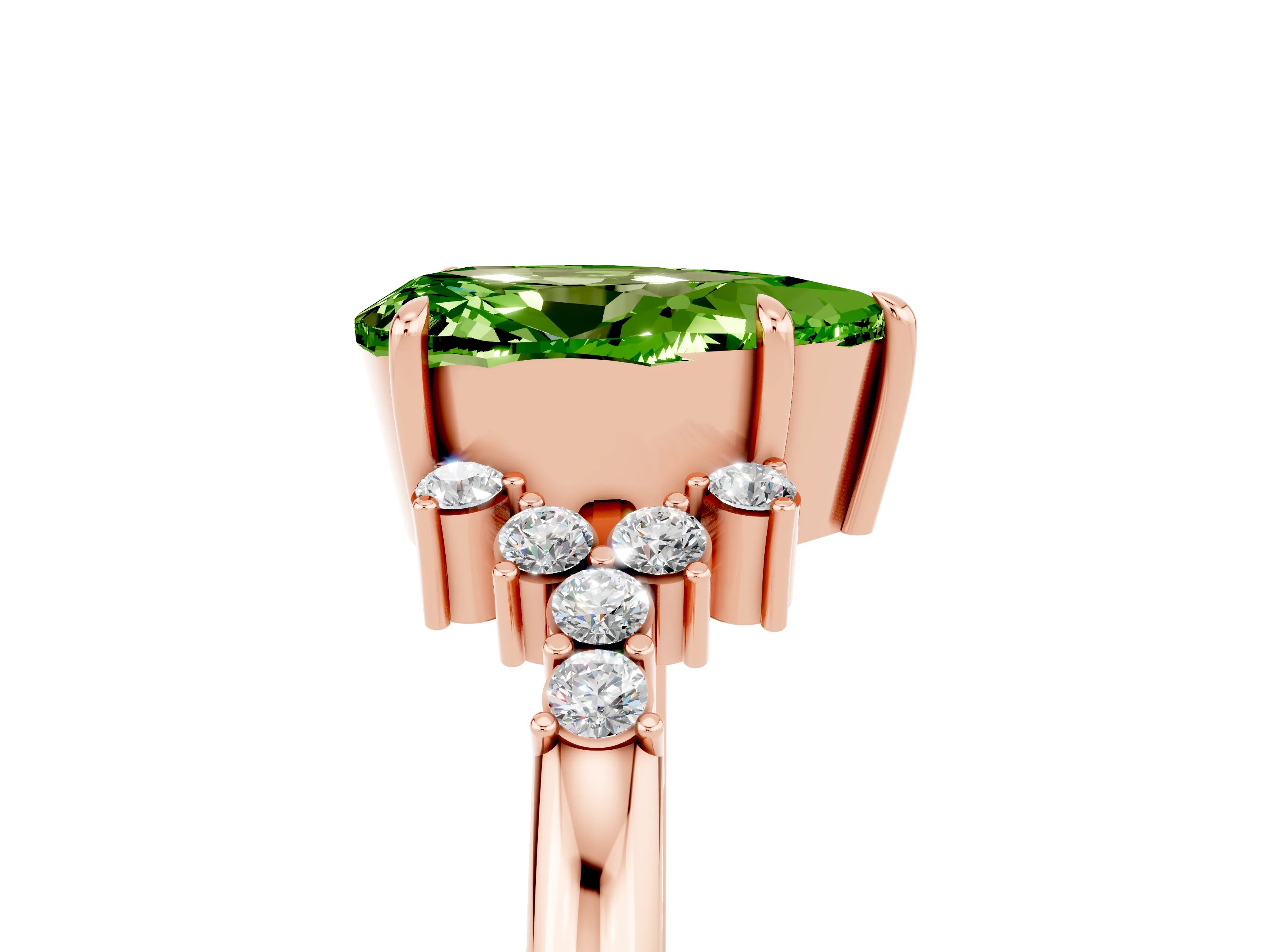 Rose gold Pear Cut Peridot Ring with Side Stones and Four-Prong Setting_41