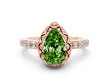 Rose gold Pear Cut Peridot Scalloped Halo Engagement Ring with Round Shared Prong Band_24