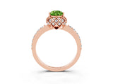 Rose gold Pear Cut Peridot Scalloped Halo Engagement Ring with Round Shared Prong Band_27