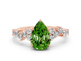 Rose gold Pear Cut Peridot Scattered Round Accent Ring with Prong Setting_12