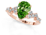 Rose gold Pear Cut Peridot Scattered Round Accent Ring with Prong Setting_13