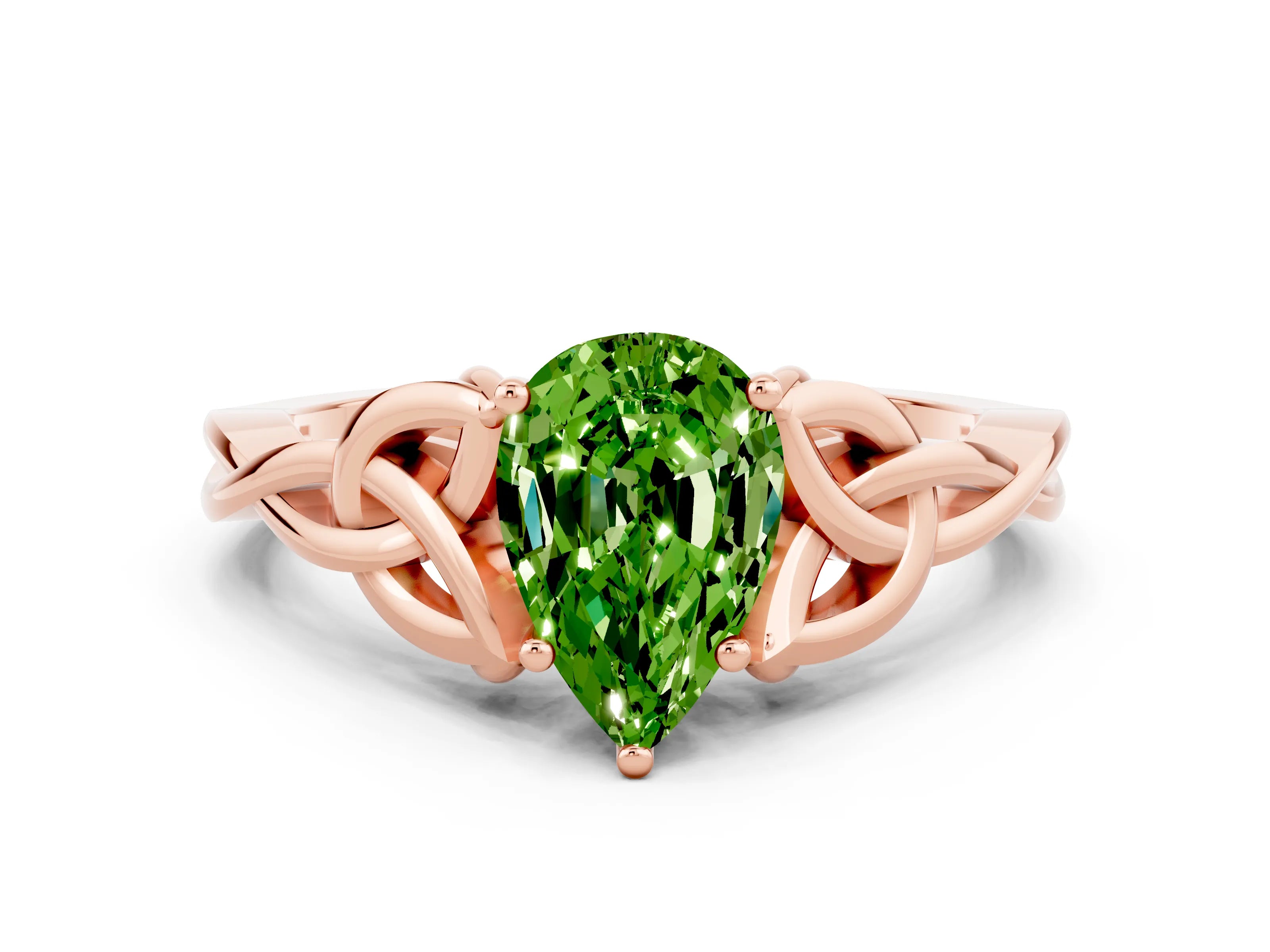 Rose gold Pear Cut Peridot Solitaire Celtic Knot Ring with Four-Prong Setting_12