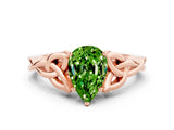 Rose gold Pear Cut Peridot Solitaire Celtic Knot Ring with Four-Prong Setting_12