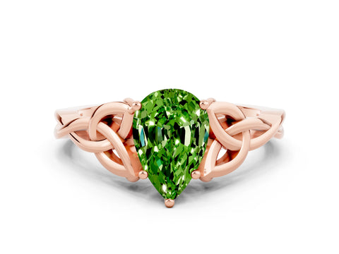 Rose gold Pear Cut Peridot Solitaire Celtic Knot Ring with Four-Prong Setting_12