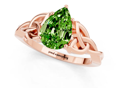 Rose gold Pear Cut Peridot Solitaire Celtic Knot Ring with Four-Prong Setting_13