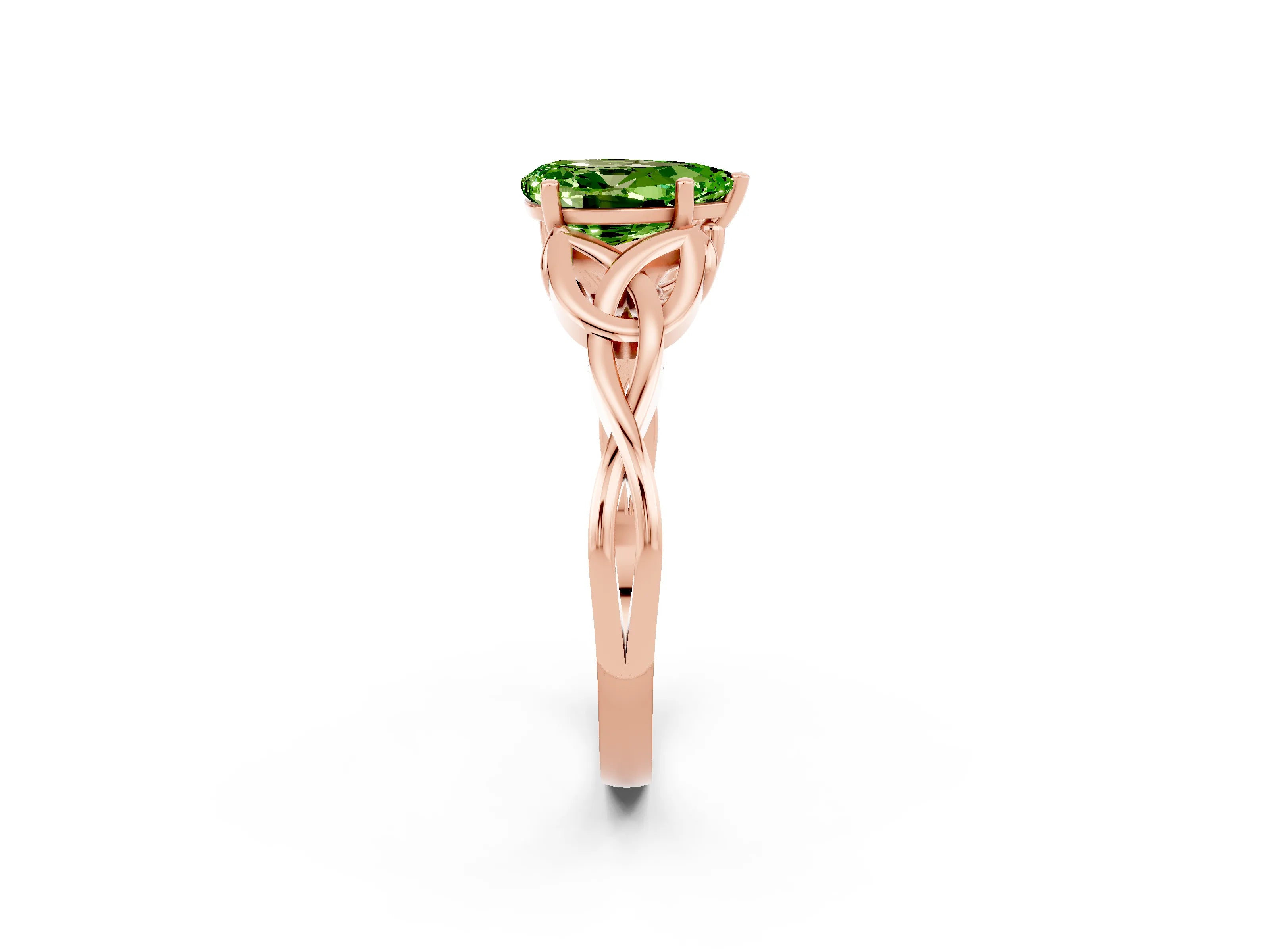 Rose gold Pear Cut Peridot Solitaire Celtic Knot Ring with Four-Prong Setting_14