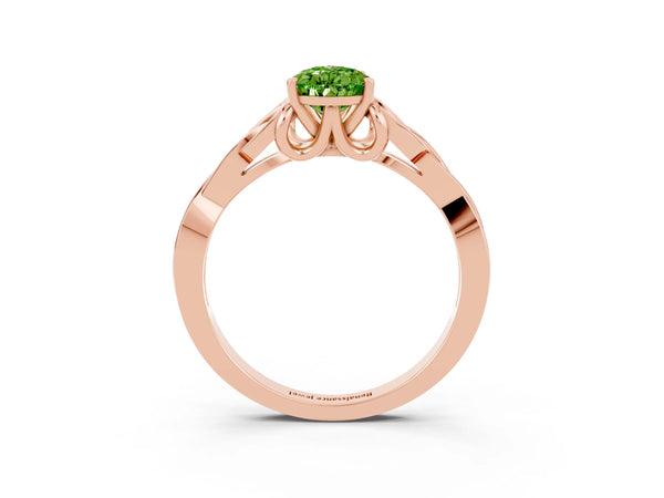Rose gold Pear Cut Peridot Solitaire Celtic Knot Ring with Four-Prong Setting