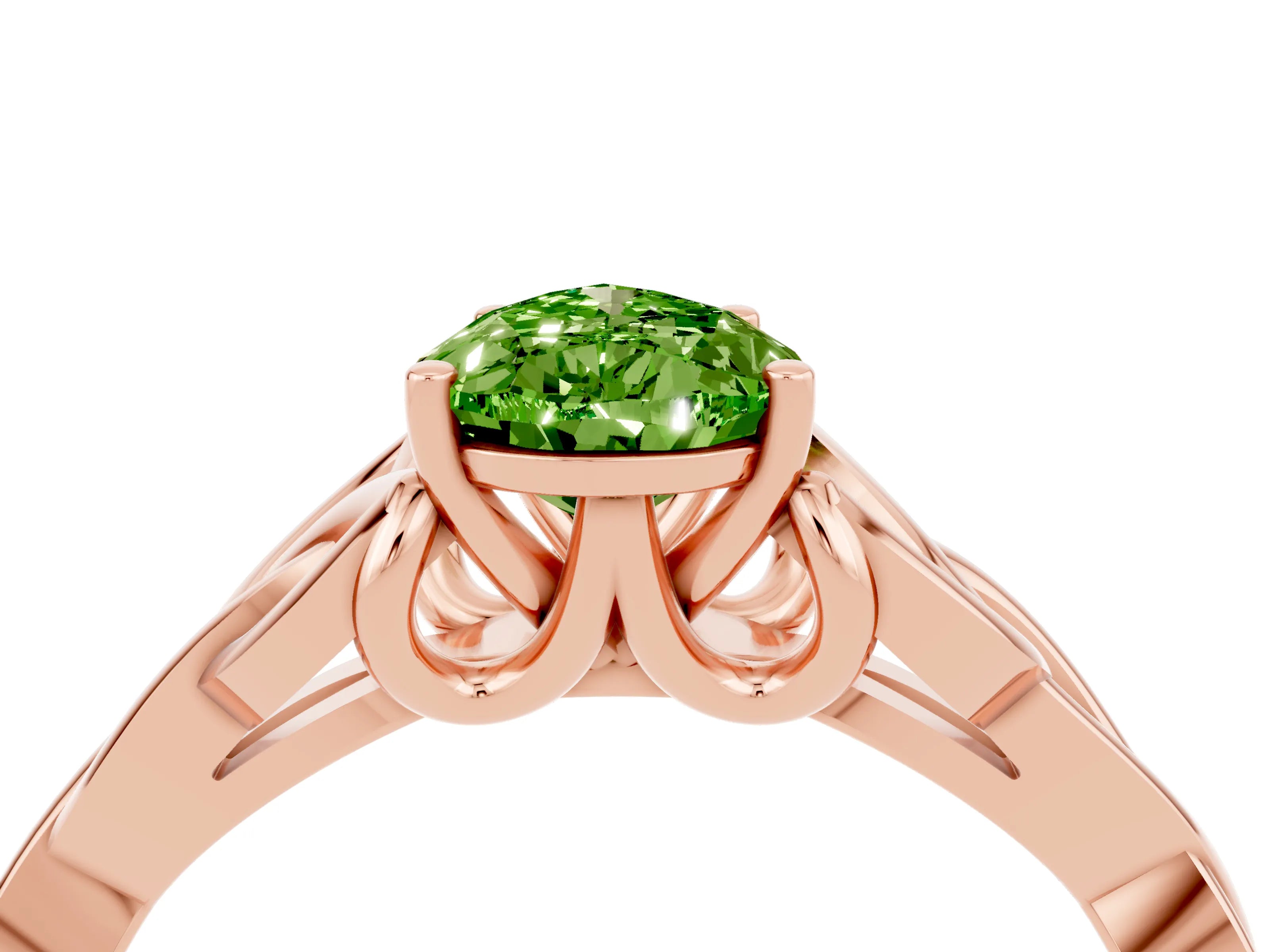 Rose gold Pear Cut Peridot Solitaire Celtic Knot Ring with Four-Prong Setting_16