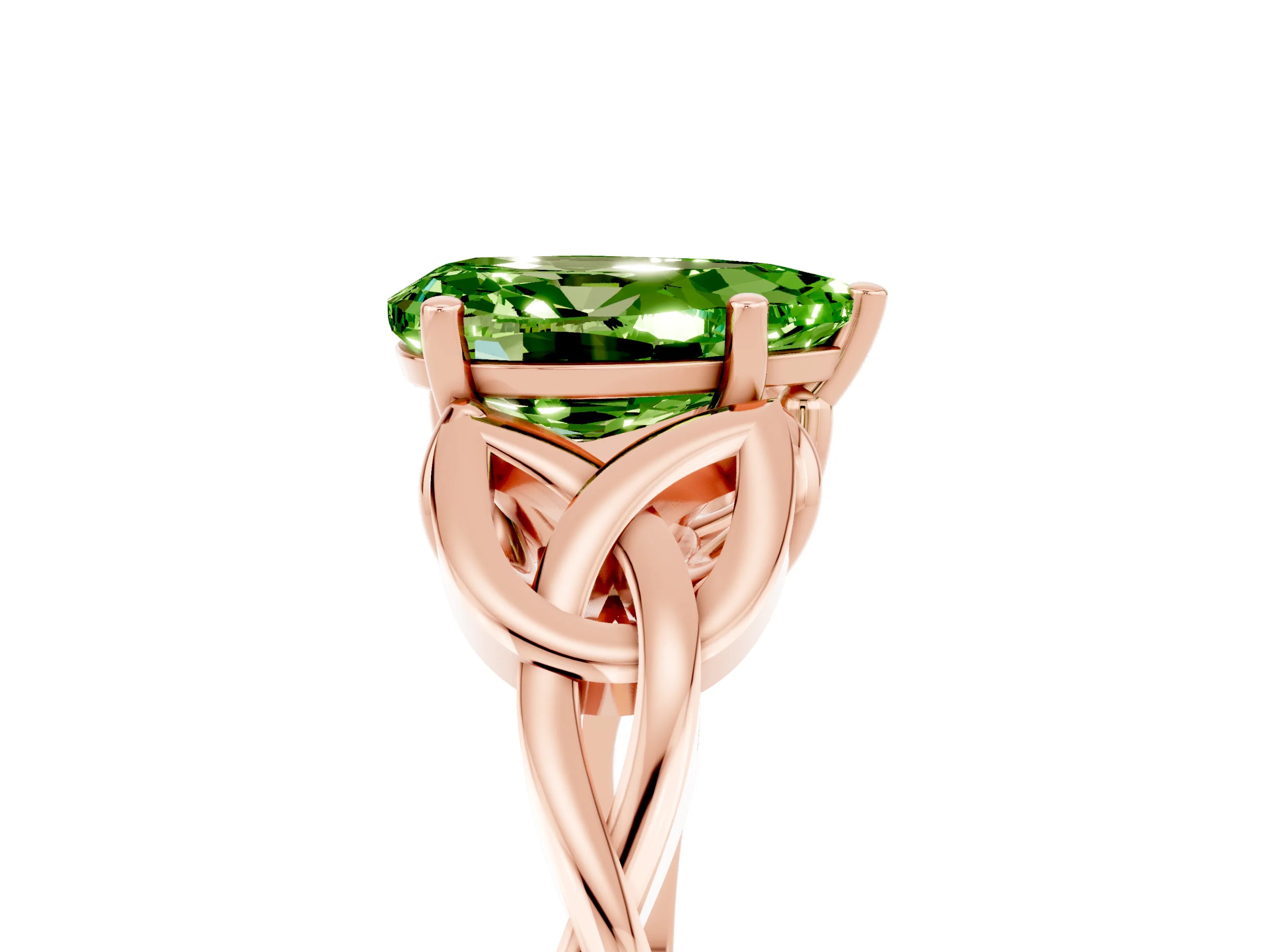 Rose gold Pear Cut Peridot Solitaire Celtic Knot Ring with Four-Prong Setting_17