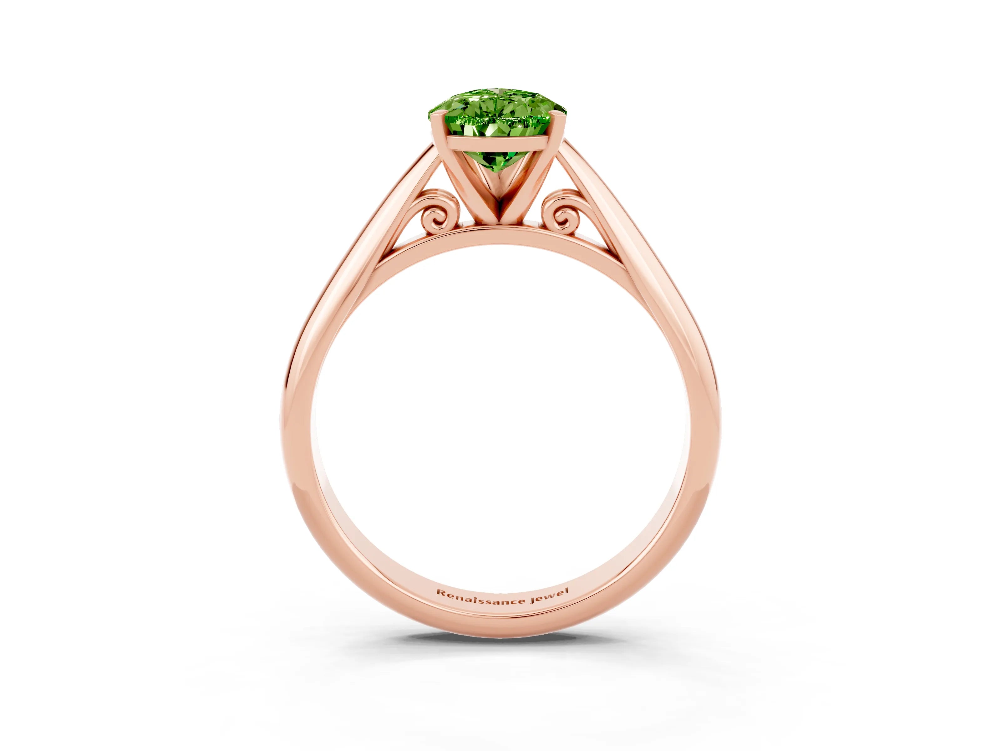 Rose gold Pear Cut Peridot Solitaire Engagement Ring with Cathedral Setting and Four-Prong Mount_15