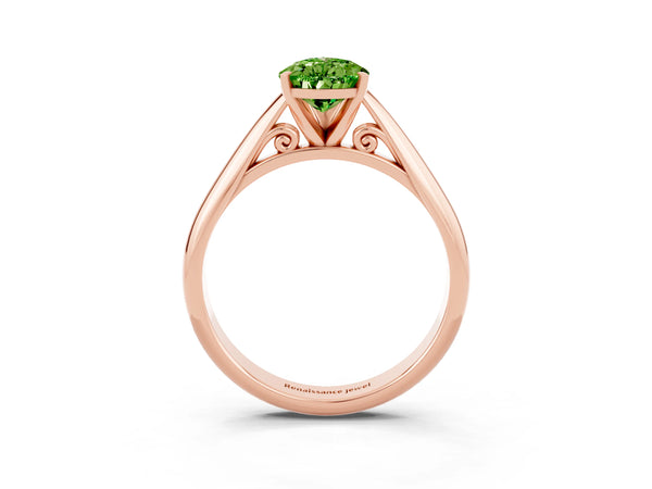 Rose gold Pear Cut Peridot Solitaire Engagement Ring with Cathedral Setting and Four-Prong Mount