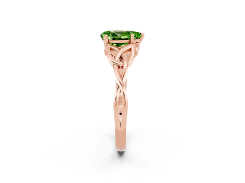 Rose gold Pear Cut Peridot Solitaire Engagement Ring with Celtic Knot Band and Four-Prong Setting_2