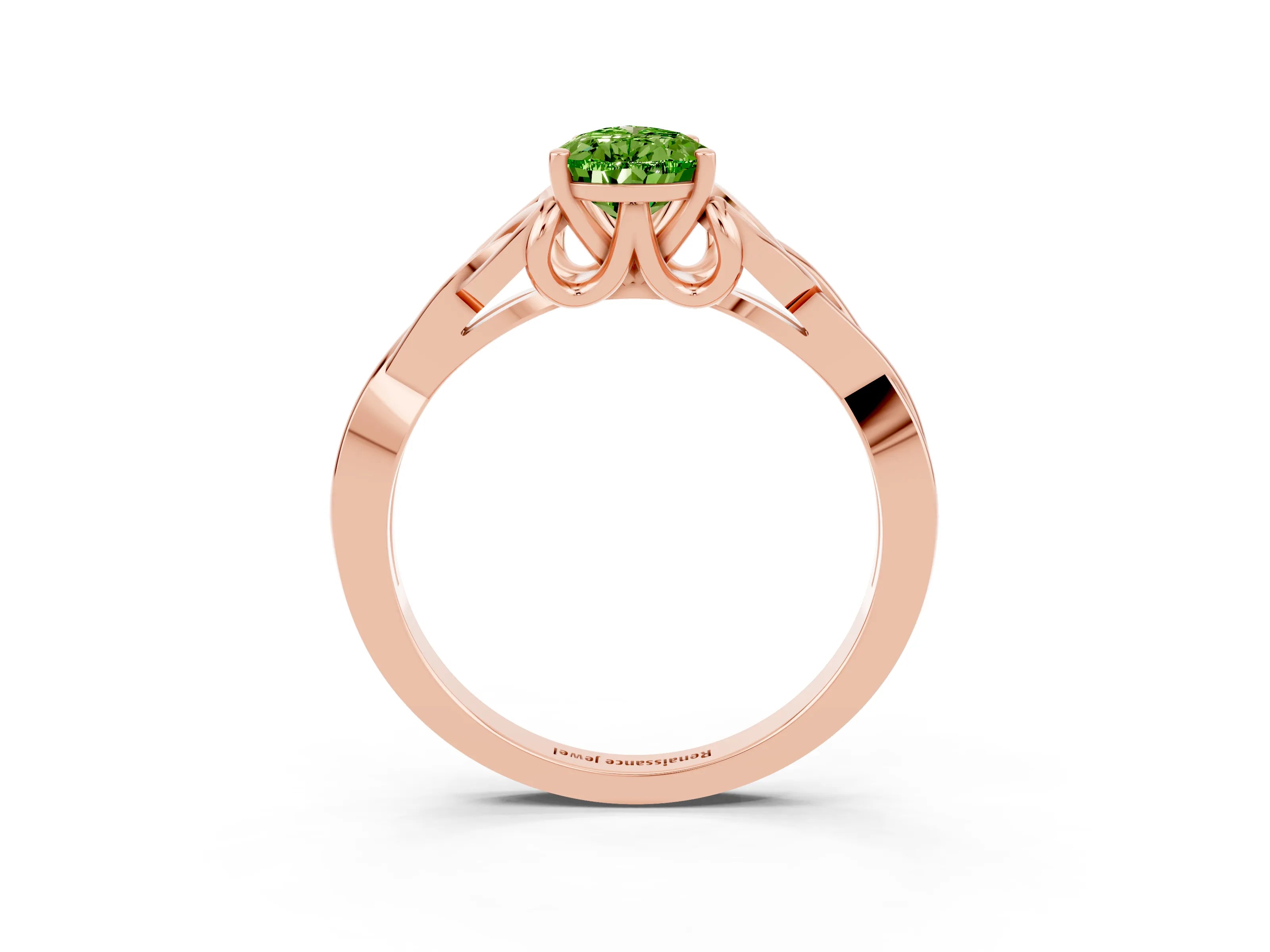 Rose gold Pear Cut Peridot Solitaire Engagement Ring with Celtic Knot Band and Four-Prong Setting_3