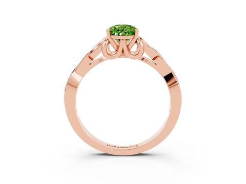Rose gold Pear Cut Peridot Solitaire Engagement Ring with Celtic Knot Band and Four-Prong Setting_3